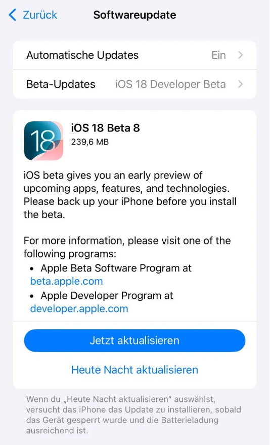 万泉镇苹果手机维修分享苹果 iOS / iPadOS 18 开发者预览版 Beta 8 发布 